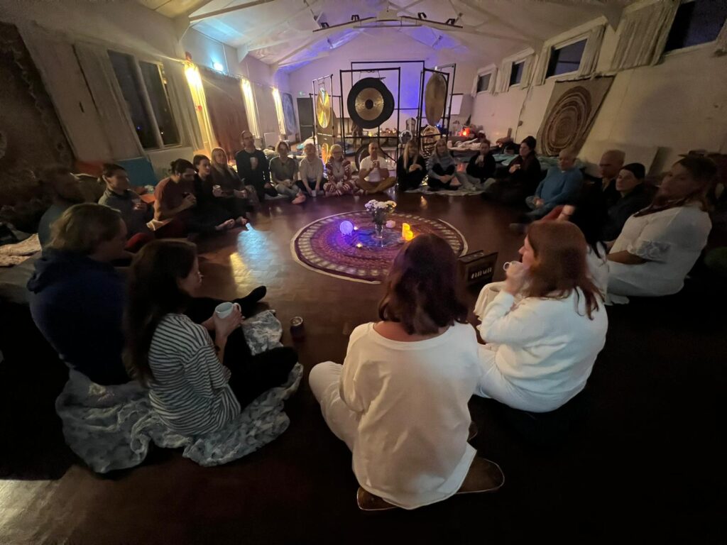 sharing circle at a gong puja